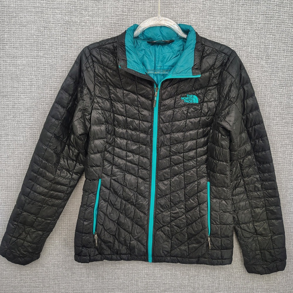 The North Face Womens Thermoball Eco‎ Jacket Black Teal Sz S Puffer Packable